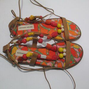 Antonio Melani Loola Beaded Sandals Womens 8M Leather Ankle Wrap NEW